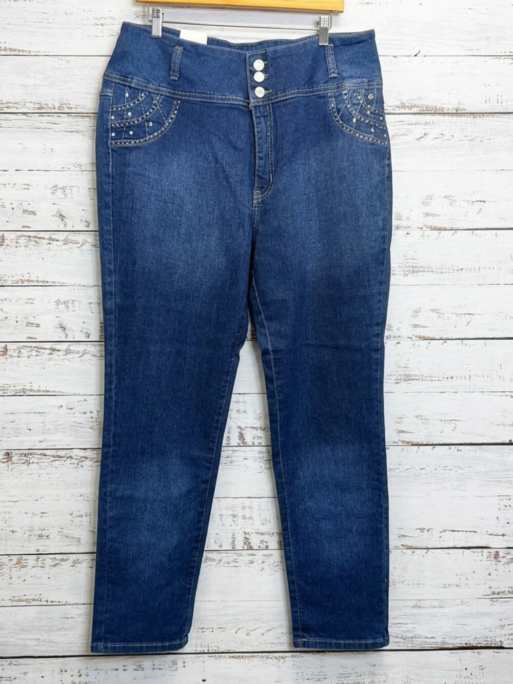 Diamante Skinny Blue Jeans with Studded Detail Women's Plus Size 24